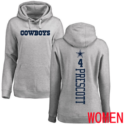 Women Dallas Cowboys Ash Dak Prescott Backer #4 Pullover NFL Hoodie Sweatshirts->nfl t-shirts->Sports Accessory